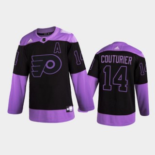 Men Philadelphia Flyers Sean Couturier #14 2021 Hockey Fights Cancer Night Purple Jersey