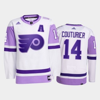 Sean Couturier #14 Philadelphia Flyers 2021 Hockey Fights Cancer White Primegreen Jersey