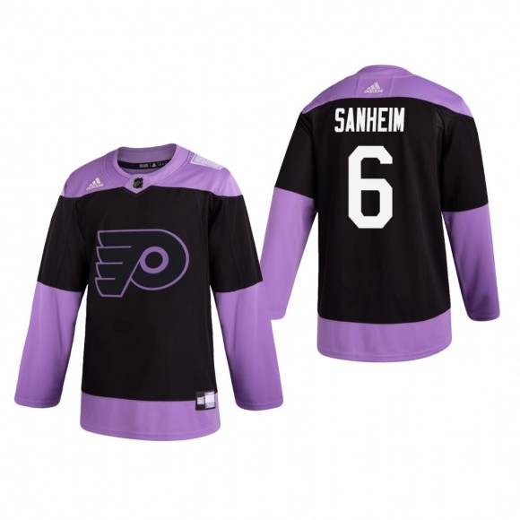 Travis Sanheim #6 Philadelphia Flyers 2019 Hockey Fights Cancer Black Practice Jersey
