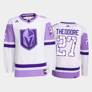Vegas Golden Knights 2021 Hockey Fights Cancer Shea Theodore White #27 Primegreen Jersey