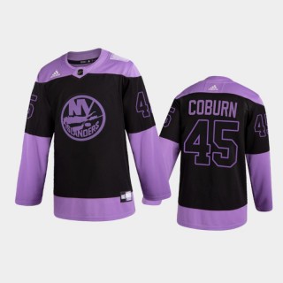 Men New York Islanders Braydon Coburn #45 2021 Hockey Fights Cancer Night Purple Jersey