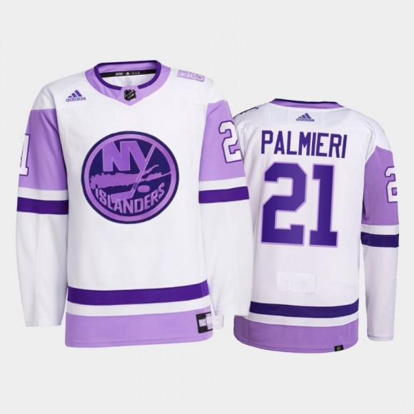 New York Islanders 2021 Hockey Fights Cancer Kyle Palmieri White #21 Primegreen Jersey