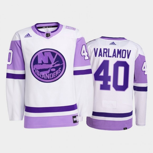 Semyon Varlamov 2021 HockeyFightsCancer Islanders White Primegreen Jersey