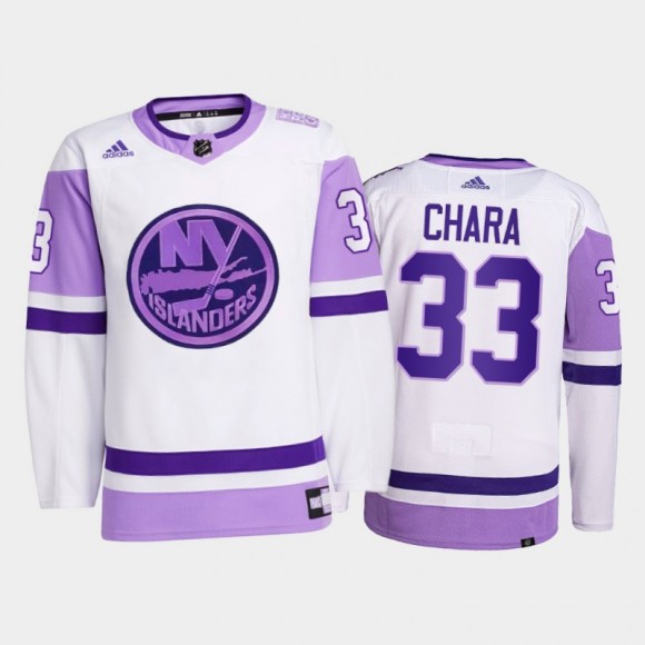 New York Islanders 2021 Hockey Fights Cancer Zdeno Chara White #33 Primegreen Jersey