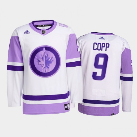 Andrew Copp #9 Winnipeg Jets 2021 Hockey Fights Cancer White Primegreen Jersey