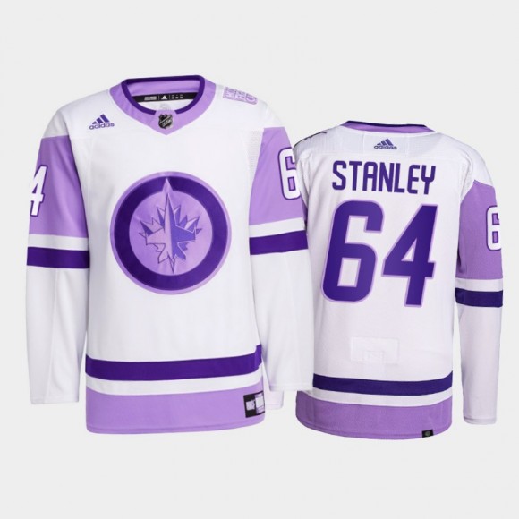 Logan Stanley #64 Winnipeg Jets 2021 Hockey Fights Cancer White Primegreen Jersey