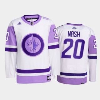 Riley Nash #20 Winnipeg Jets 2021 Hockey Fights Cancer White Primegreen Jersey