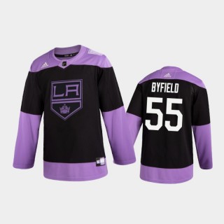 Men's Quinton Byfield #55 Los Angeles Kings 2020 Hockey Fights Cancer Black Practice Jersey