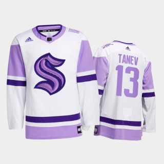 Brandon Tanev #13 Seattle Kraken 2021 Hockey Fights Cancer White Special Jersey