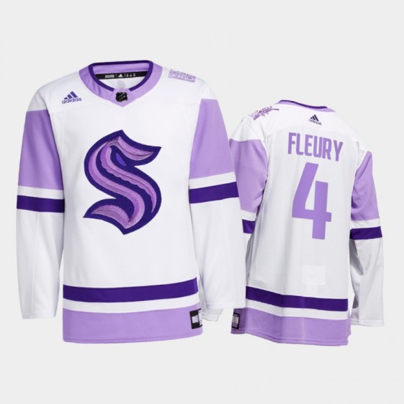 Haydn Fleury #4 Seattle Kraken 2021 Hockey Fights Cancer White Special Jersey