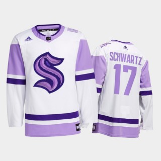 Jaden Schwartz #17 Seattle Kraken 2021 HockeyFightsCancer White Special Jersey