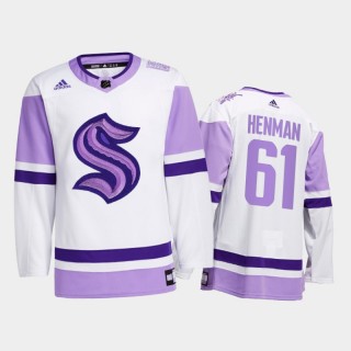 Luke Henman #61 Seattle Kraken 2021 Hockey Fights Cancer White Special Jersey