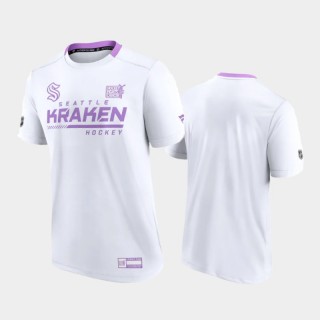 Seattle Kraken 2021 Hockey Fights Cancer Performance White T-Shirt Men