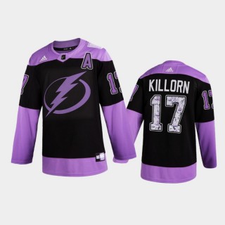 Men Tampa Bay Lightning Alex Killorn #17 2021 Hockey Fights Cancer Night Purple Jersey