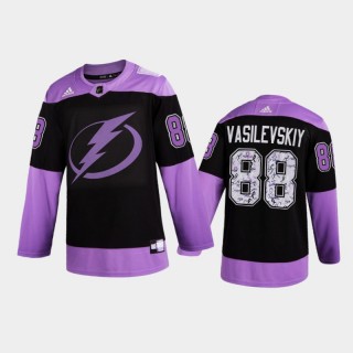 Men Tampa Bay Lightning Andrei Vasilevskiy #88 2021 Hockey Fights Cancer Night Purple Jersey