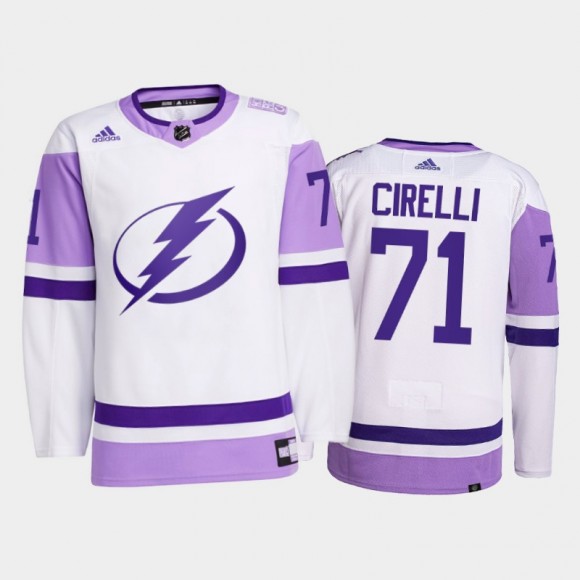 Tampa Bay Lightning 2021 Hockey Fights Cancer Anthony Cirelli White #71 Primegreen Jersey