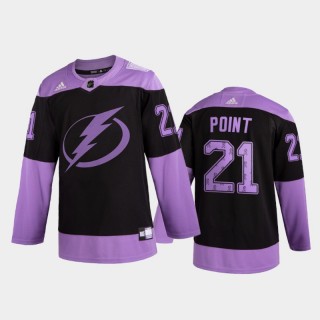 Men Brayden Point #21 Tampa Bay Lightning 2020 Hockey Fights Cancer Black Purple Ribbons Jersey