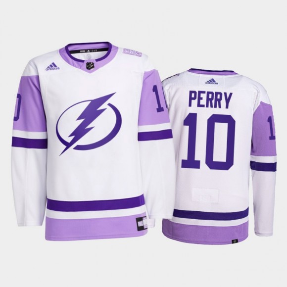 Tampa Bay Lightning 2021 Hockey Fights Cancer Corey Perry White #10 Primegreen Jersey