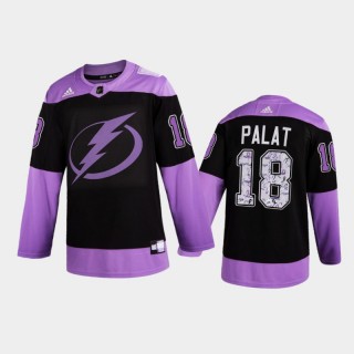 Men Tampa Bay Lightning Ondrej Palat #18 2021 Hockey Fights Cancer Night Purple Jersey