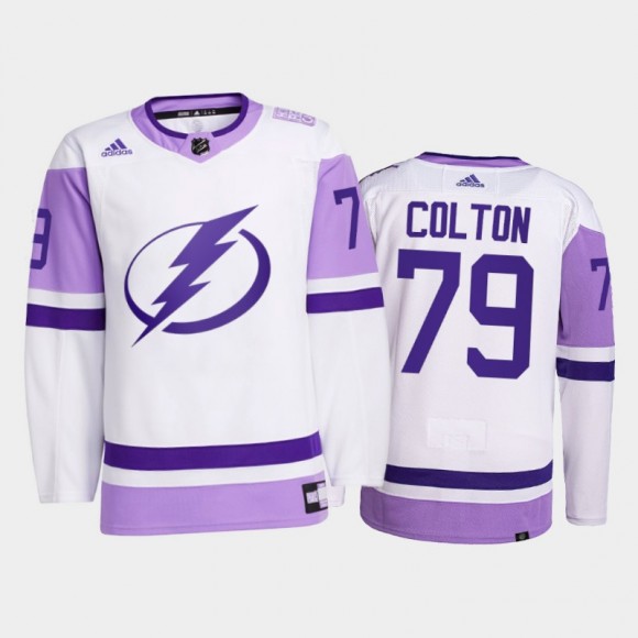 Tampa Bay Lightning 2021 Hockey Fights Cancer Ross Colton White #79 Primegreen Jersey