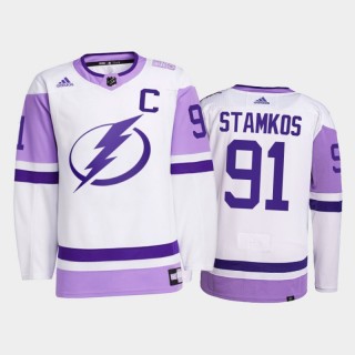 Steven Stamkos 2021 HockeyFightsCancer Lightning White Primegreen Jersey