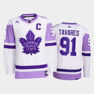 John Tavares #91 Toronto Maple Leafs 2021 HockeyFightsCancer White Primegreen Jersey