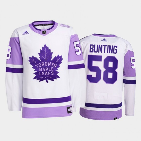 Michael Bunting #58 Toronto Maple Leafs 2021 Hockey Fights Cancer White Primegreen Jersey