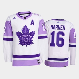 Mitch Marner #16 Toronto Maple Leafs 2021 Hockey Fights Cancer White Primegreen Jersey