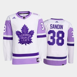 Rasmus Sandin #38 Toronto Maple Leafs 2021 Hockey Fights Cancer White Primegreen Jersey
