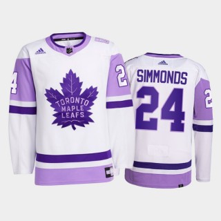 Wayne Simmonds #24 Toronto Maple Leafs 2021 Hockey Fights Cancer White Primegreen Jersey