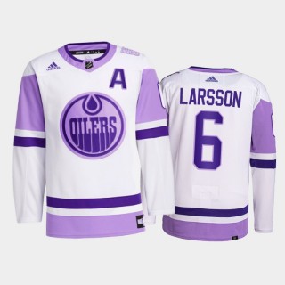 Adam Larsson #6 Edmonton Oilers 2021 Hockey Fights Cancer White Primegreen Jersey