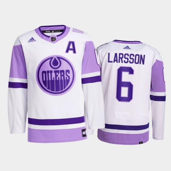 Adam Larsson #6 Edmonton Oilers 2021 HockeyFightsCancer White Primegreen Jersey