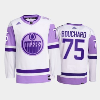 Evan Bouchard #75 Edmonton Oilers 2021 HockeyFightsCancer White Primegreen Jersey