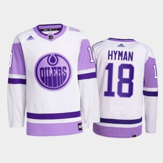 Zach Hyman #18 Edmonton Oilers 2021 Hockey Fights Cancer White Primegreen Jersey