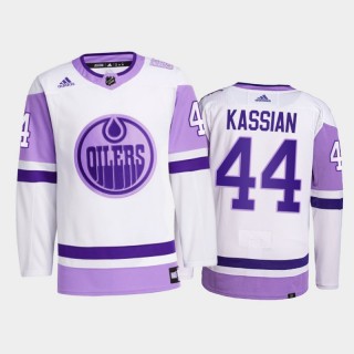 Zack Kassian #44 Edmonton Oilers 2021 HockeyFightsCancer White Primegreen Jersey