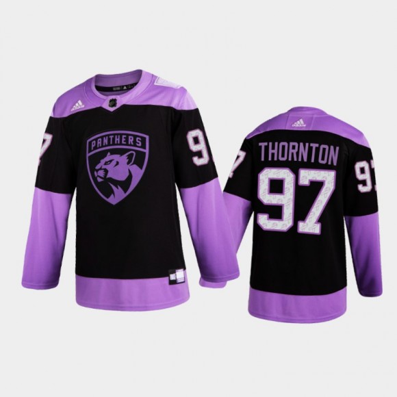 Men Joe Thornton #97 Florida Panthers Hockey Fights Cancer Purple 2021 Trade Jersey