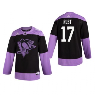 Bryan Rust #17 Pittsburgh Penguins 2019 Hockey Fights Cancer Black Practice Jersey
