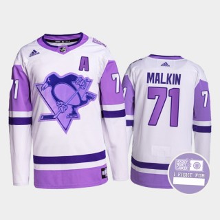 Evgeni Malkin Hockey Fights Cancer Jersey Pittsburgh Penguins White Purple Primegreen Authentic