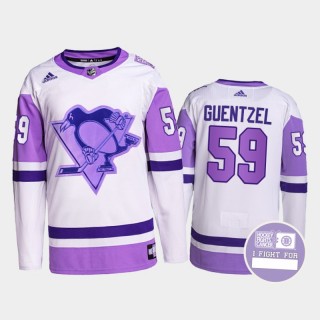 Jake Guentzel Hockey Fights Cancer Jersey Pittsburgh Penguins White Purple Primegreen Authentic