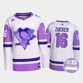 Jason Zucker Hockey Fights Cancer Jersey Pittsburgh Penguins White Purple Primegreen Authentic