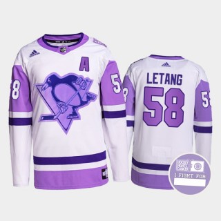 Kris Letang Hockey Fights Cancer Jersey Pittsburgh Penguins White Purple Primegreen Authentic