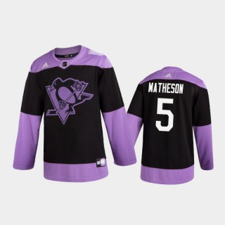 Men's Mike Matheson #5 Pittsburgh Penguins 2020 Hockey Fights Cancer Black Practice Jersey
