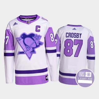 Sidney Crosby #87 Pittsburgh Penguins Hockey Fights Cancer White Purple Primegreen Authentic Jersey