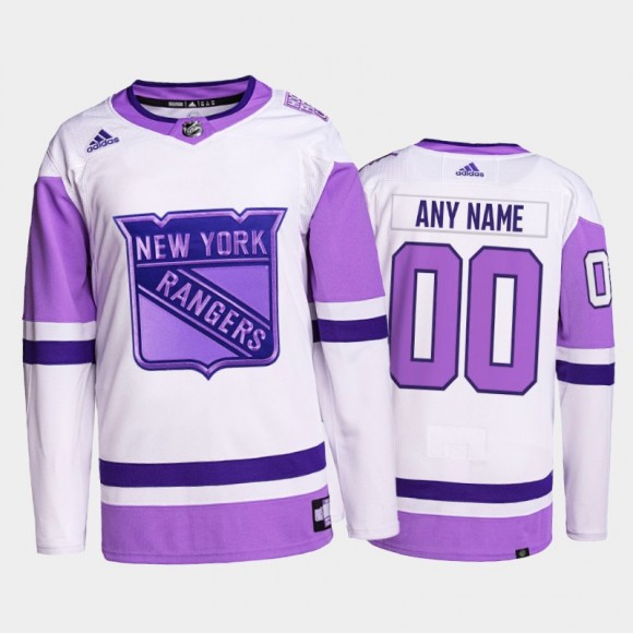 Custom HockeyFightsCancer Jersey New York Rangers White Purple Primegreen Authentic