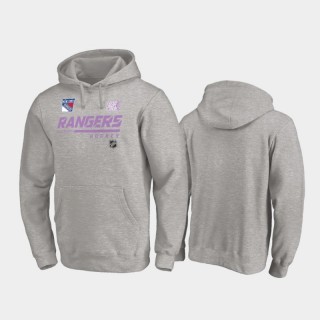 Men's New York Rangers 2020 Hockey Fights Cancer Pullover Heather Gray Hoodie