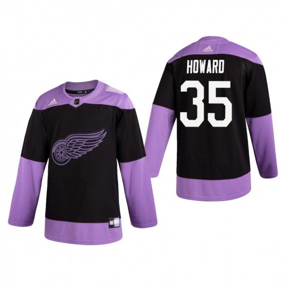 Jimmy Howard #35 Detroit Red Wings 2019 Hockey Fights Cancer Black Practice Jersey