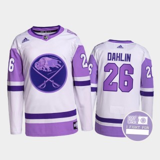 Buffalo Sabres Hockey Fights Cancer Rasmus Dahlin White Purple #26 Primegreen Jersey