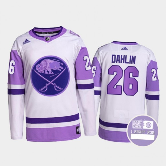 Rasmus Dahlin Hockey Fights Cancer Sabres White Purple Primegreen Jersey
