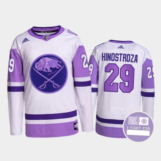 Buffalo Sabres Hockey Fights Cancer Vinnie Hinostroza White Purple #29 Primegreen Jersey