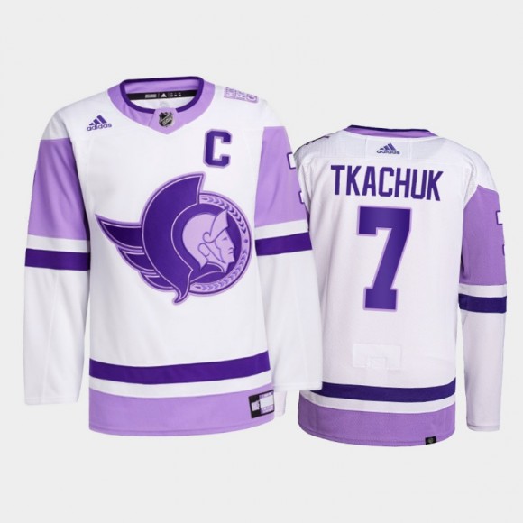 Brady Tkachuk #7 Ottawa Senators 2021 Hockey Fights Cancer White Primegreen Jersey